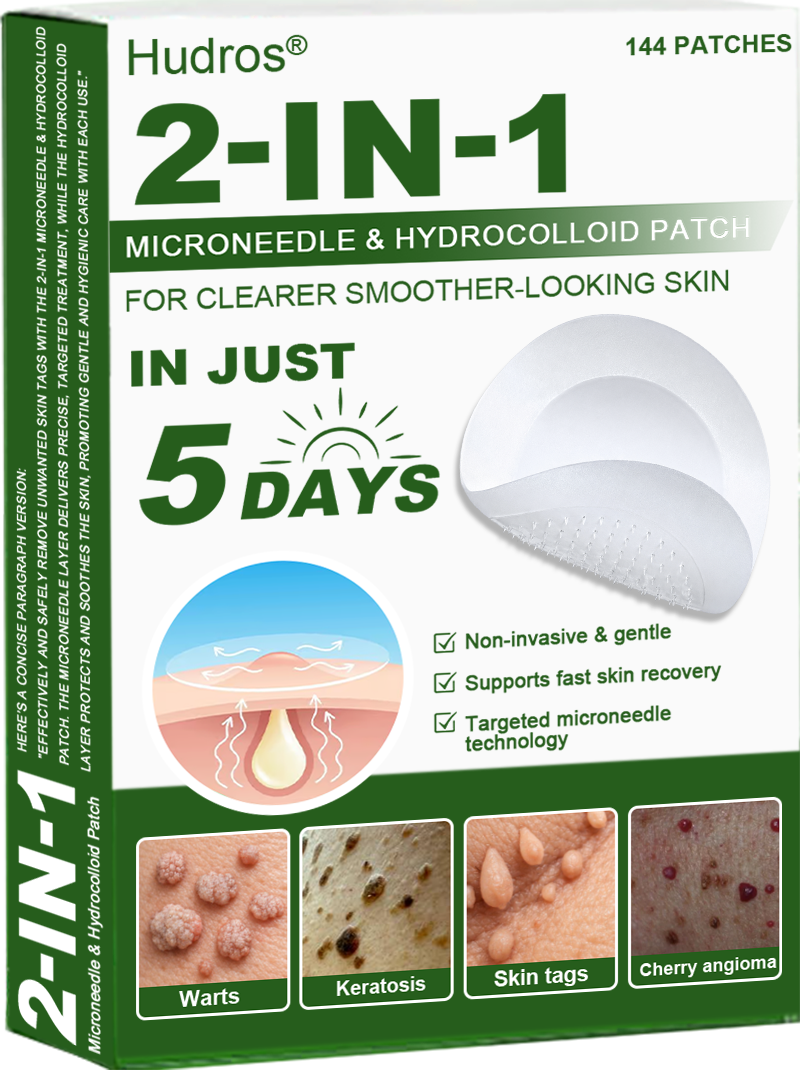 Hudros® 📌2-in-1 Microneedle & Hydrocolloid Pat🧪Raised Moles,Acne, Flat Warts & Skin Tags Remover | Improves Wrinkles, Scars & Blemishes | Invisible Star Pimple Patches for Face & Body | 144 Count