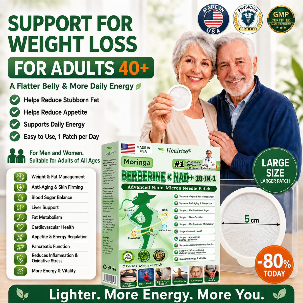 🇺🇸 𝐇𝐞𝐚𝐥𝐫𝐢𝐳𝐞®🚀⚡️ 10-in-1 Nano Microneedle Patch | Moringa + Berberine + NAD+ | Daily Weight & Metabolic Support