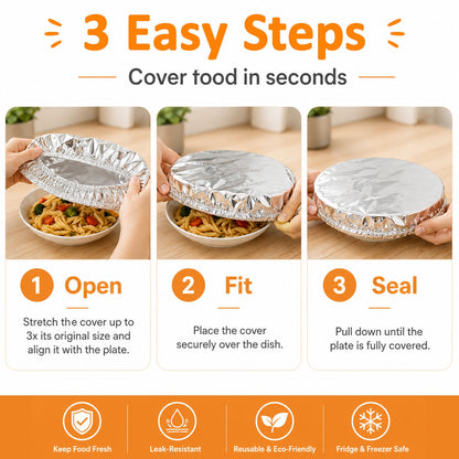 SVOZK® 🍽️Reusable elastic foil covers for bowls, plates and dishes — keep leftovers fresh, prep meals easily, and store food neatly in the fridge. ✨🥗❄️