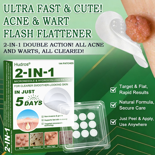Hudros® 📌2-in-1 Microneedle & Hydrocolloid Pat🧪Raised Moles,Acne,  Flat Warts & Skin Tags Remover | Improves Wrinkles, Scars & Blemishes | Invisible Star Pimple Patches for Face & Body | 144 Count