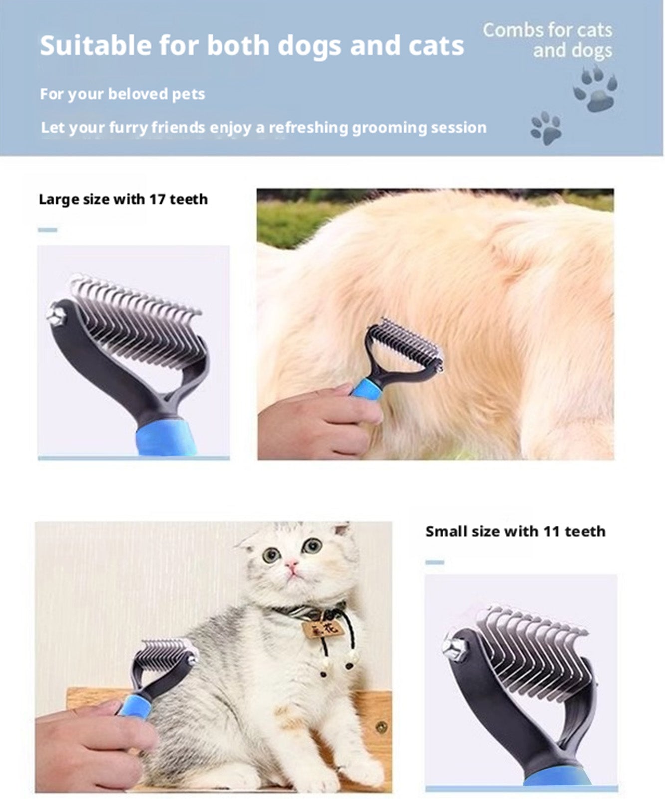 🐶Billhol®🐱 2-in-1 Professional Pet Dematting Comb✂ | Gentle Undercoat Rake & Shedding Brush for Dogs & Cats🐶🐱