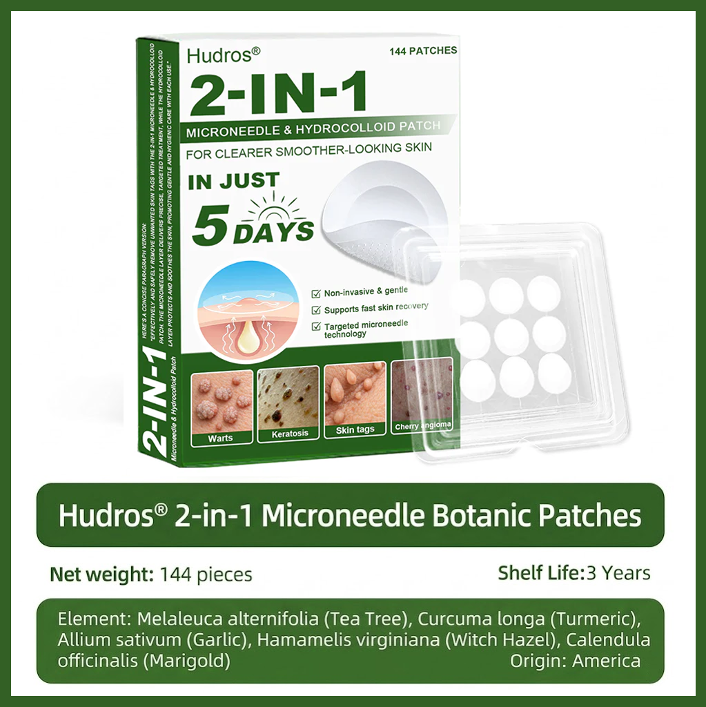 Hudros® 📌2-in-1 Microneedle & Hydrocolloid Pat🧪Raised Moles,Acne,  Flat Warts & Skin Tags Remover | Improves Wrinkles, Scars & Blemishes | Invisible Star Pimple Patches for Face & Body | 144 Count