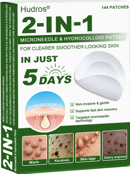 Hudros® 📌2-in-1 Microneedle & Hydrocolloid Pat🧪Raised Moles,Acne,  Flat Warts & Skin Tags Remover | Improves Wrinkles, Scars & Blemishes | Invisible Star Pimple Patches for Face & Body | 144 Count